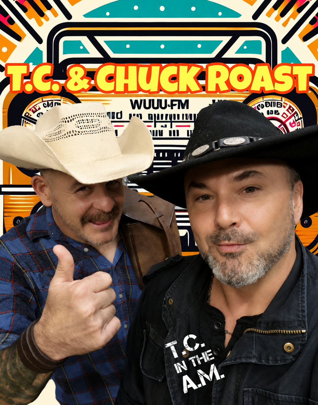TC and Chuck Roast in cowboy hats, one giving a thumbs up